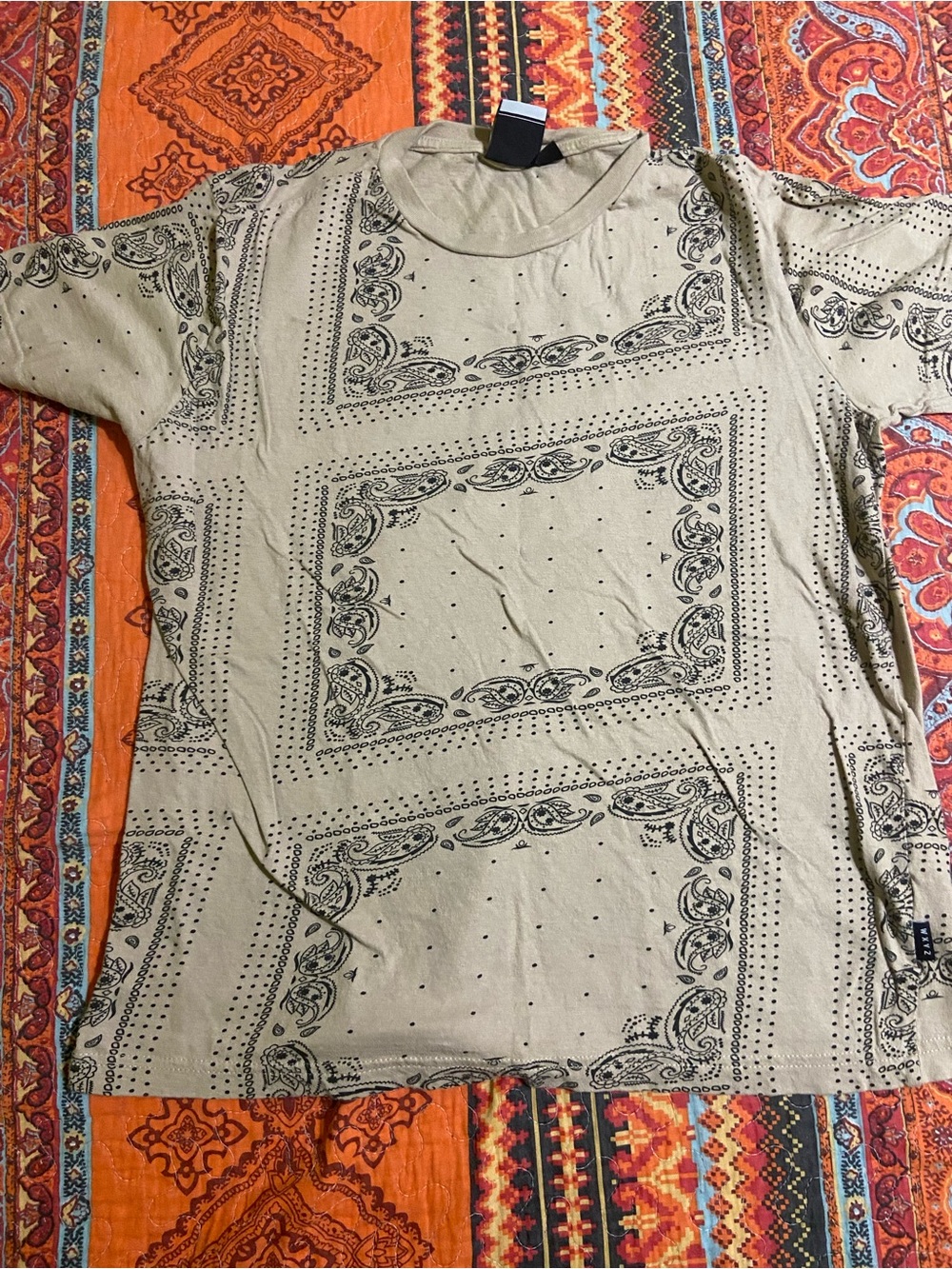 Men's Beige Bandana Print Short-Sleeve Shirt